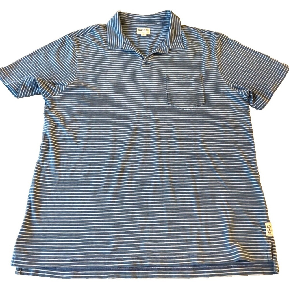 Todd Snyder Navy and White Striped Short-Sleeve Polo